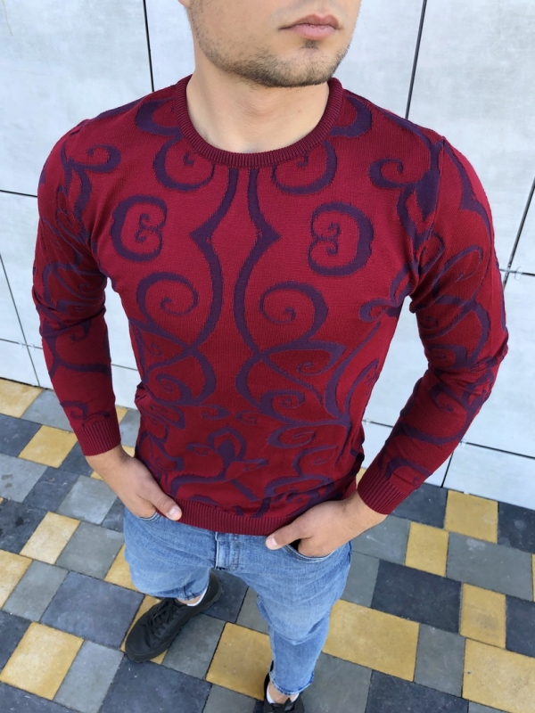 Стильный красный мужской легкий свитер S-250