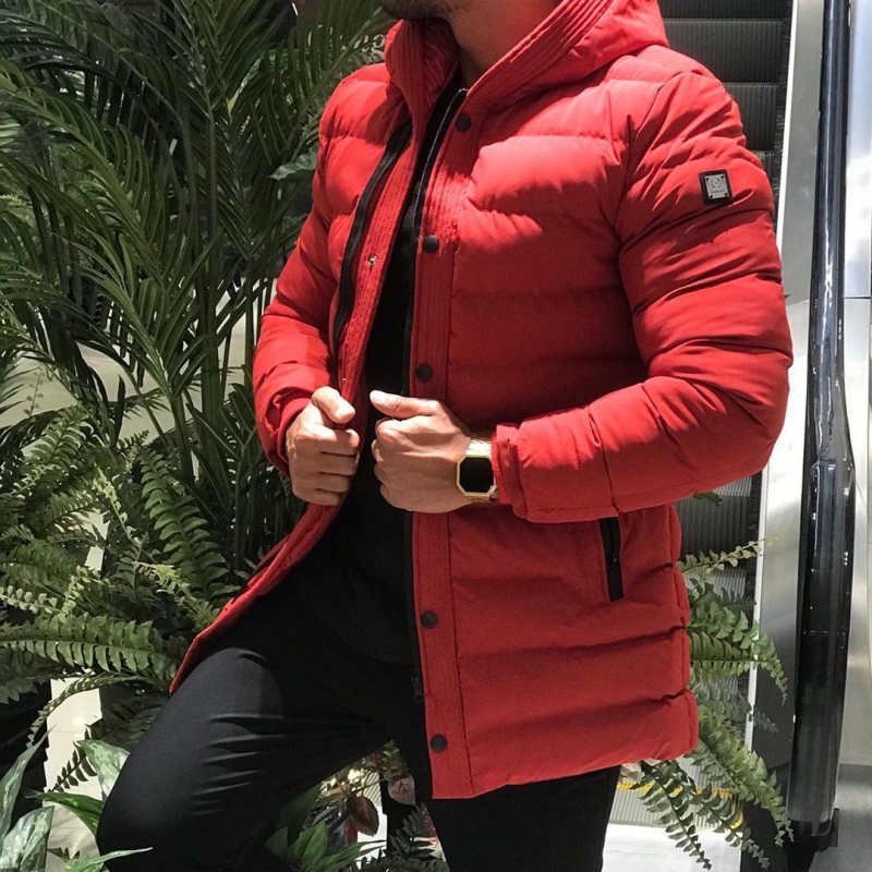 Красная мужская длинная зимняя куртка Z-215