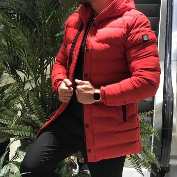 Красная мужская длинная зимняя куртка Z-215