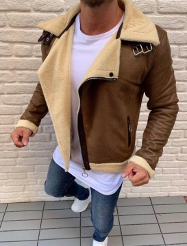 Коричневая мужская дублёнка с мехом Z-226