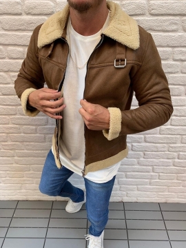 Коричневая мужская дублёнка с мехом Z-226