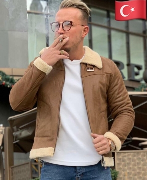 Коричневая мужская дублёнка с мехом Z-226