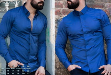 Синяя рубашка однотонка Р-666