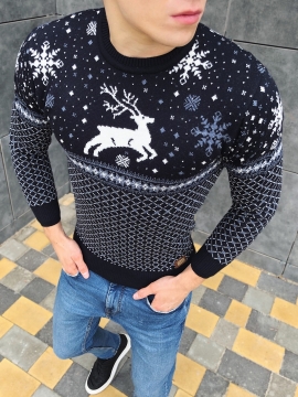 Черный свитер с оленями S-256