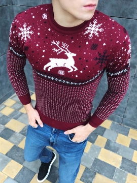Красный свитер с оленями S-257