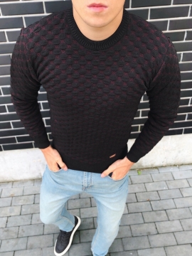 Стильный темно бордовый мужской свитер S-264