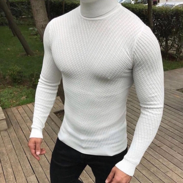 Белый мужской свитер под горло S-266