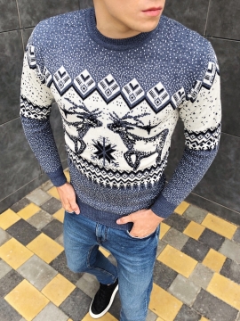 Мужской трендовый свитер с оленями S-272