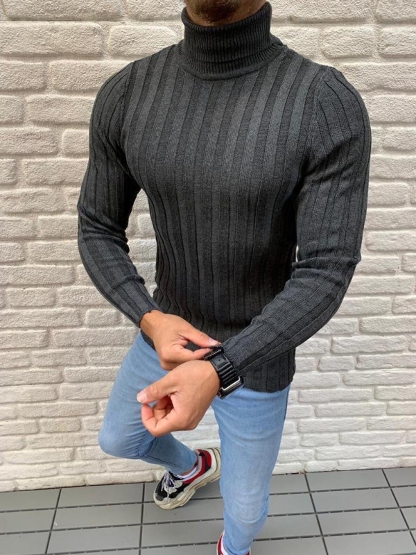 Темно-серая мужская кофта под горло S-275