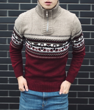 Мужской новогодний свитер на змейке S-284