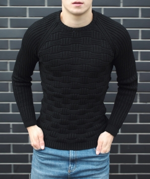 Стильний чорний чоловічий светр з візерунками S-287