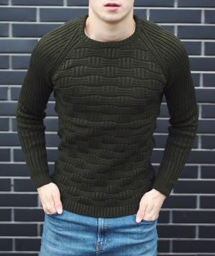 Зелёный свитер с узорами S-288
