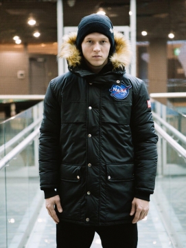 Черная модная мужская зимняя куртка с капюшоном NASA Z-247