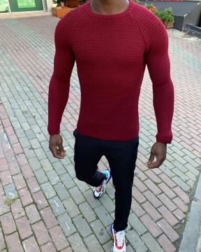 Красный вязаный турецкий свитер S-293