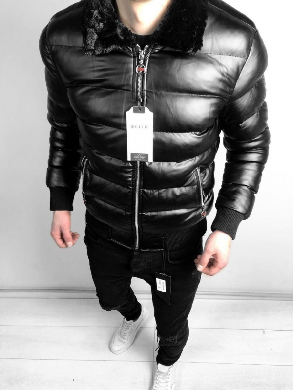 Модная кожаная зимняя мужская курточка Z-255