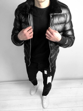 Модная кожаная зимняя мужская курточка Z-255