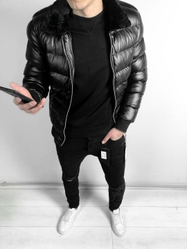 Модная кожаная зимняя мужская курточка Z-255