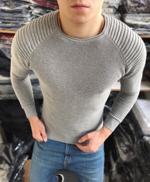 Мужской серый стильный свитер Т-321
