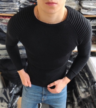 Черный мужской ребристый свитер Т-323