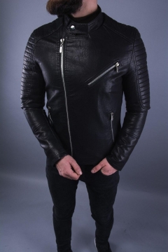 Чоловіча модна шкіряна куртка з косою блискавкою К-307