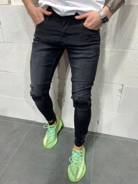 Темно сірі чоловічі джинси з дірками на колінах D-318