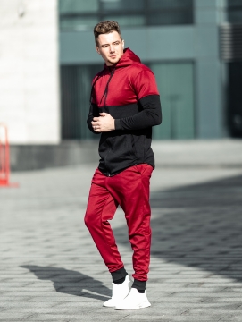 Модный красный двухцветный спортивный мужской костюм К-169