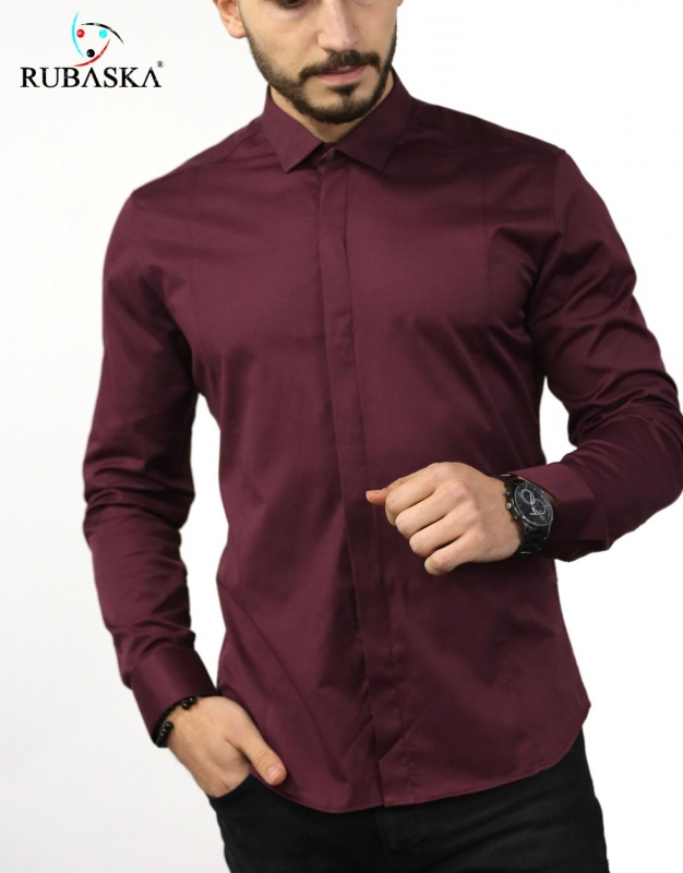 Стильна чоловіча сорочка кольору Марсал Р-669