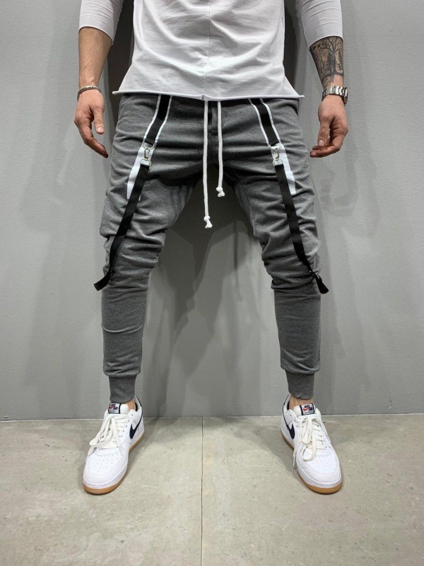Модні сірі спортивні штани з ременями Б-128