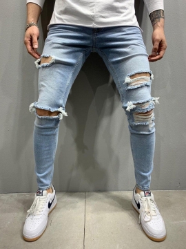 Мужские рваные светлые джинсы D-333