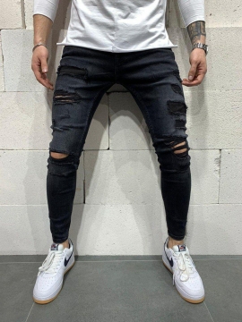 Темно сірі чоловічі рвані джинси D-338