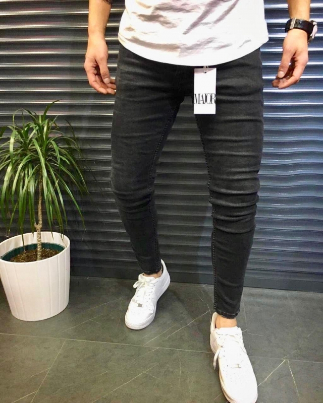 Зауженные темно серые мужские джинсы D-353