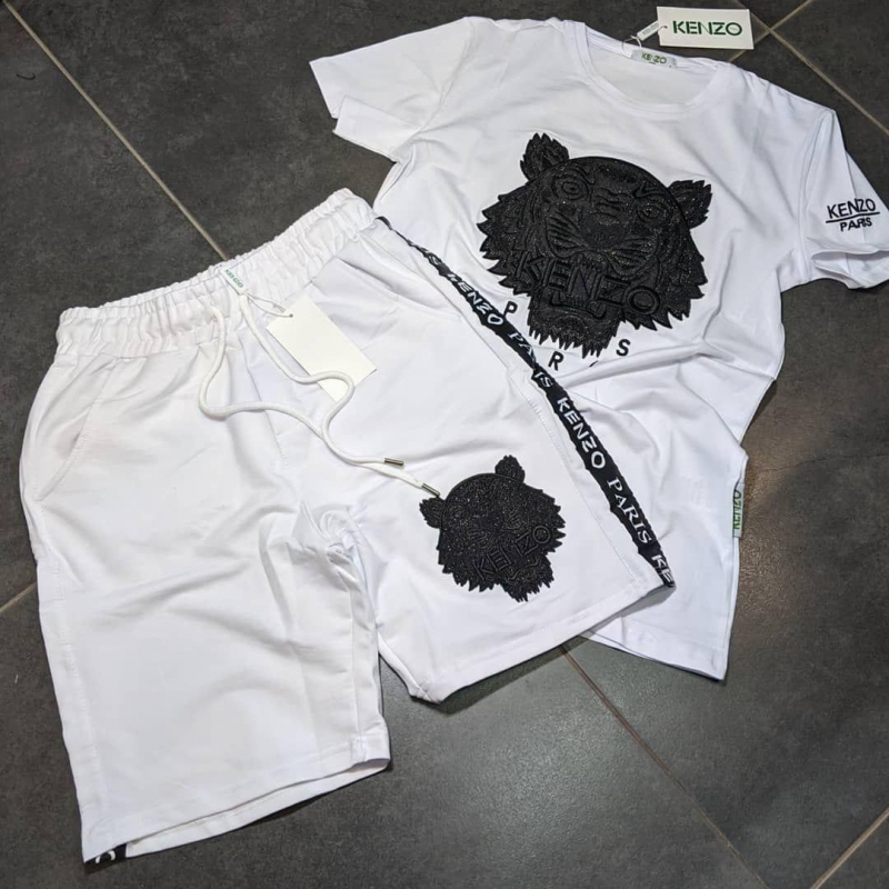 Белый летний комплект Кензо (шорты + футболка) К-179