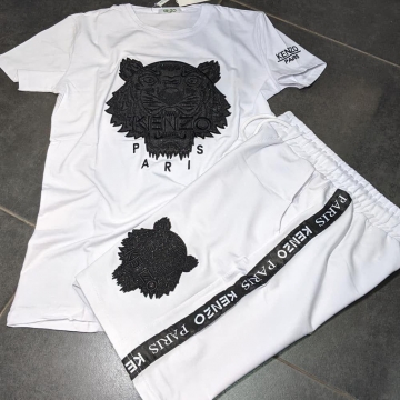 Белый летний комплект Кензо (шорты + футболка) К-179