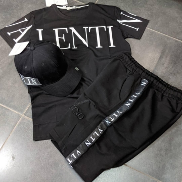 Черный летний костюм Valentino (шорты и футболка) К-188