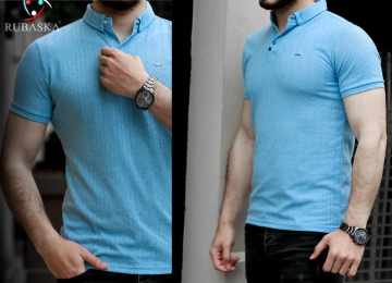 Блакитна чоловіча річна футболка поло Ф-585