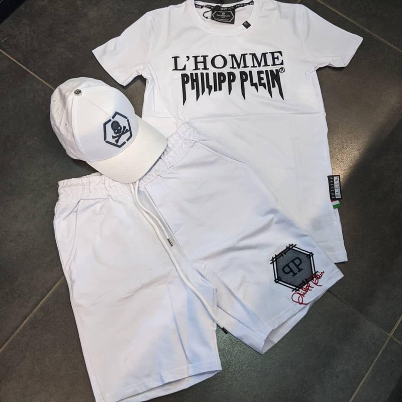 Летний брендовый мужской спортивный костюм Plein (Шорты + футболка) К-195