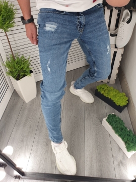 Модные светлые мужские джинсы с дырками D-359