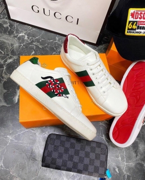 Белые летние мужские брендовые кроссовки Gucci Т-284