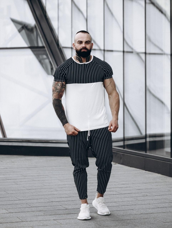 Стильный летний комплект в полоску со штанами К-205