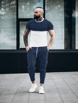 Стильный летний комплект в полоску со штанами К-205