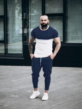 Стильный летний комплект в полоску со штанами К-205