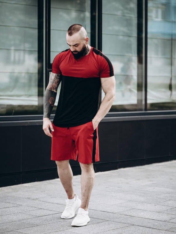 Двухцветный мужской летний комплект, шорты и футболка К-207