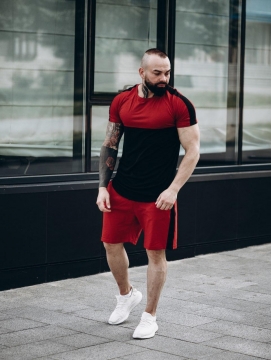 Двухцветный мужской летний комплект, шорты и футболка К-207