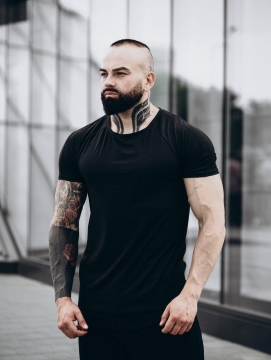 Мужской черный летний костюм, шорты и футболка К-208