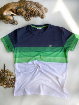 Модная белая футболка Lacoste с полосами Ф-663