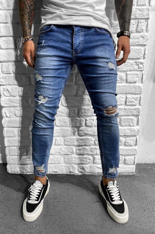 Модні темно сині рвані джинси D-367