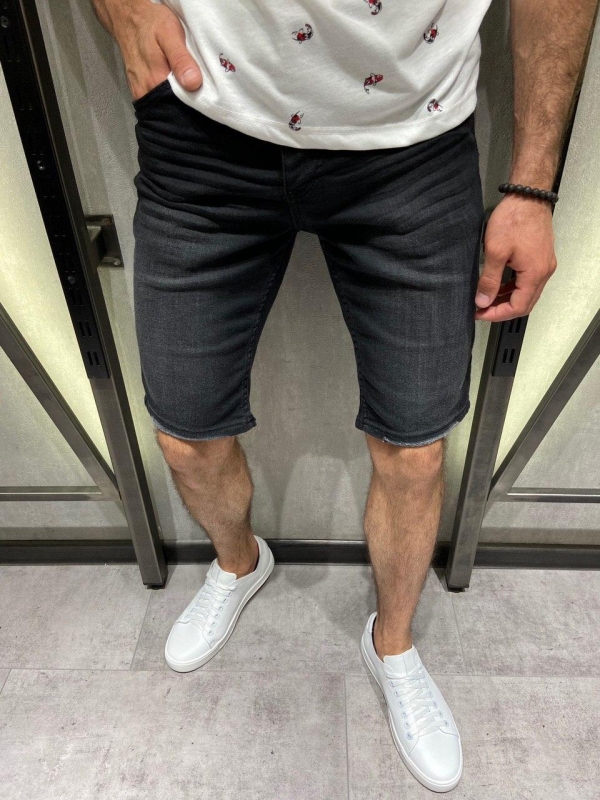 Темно серые мужские однотонные джинсовые шорты С-163