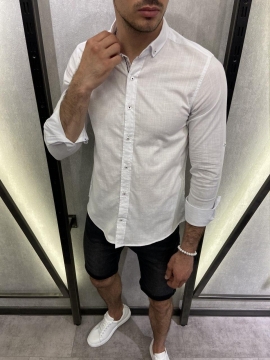 Белая легкая мужская рубашка с длинным рукавом Р-696