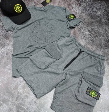 Серый летний костюм Stone island К-226