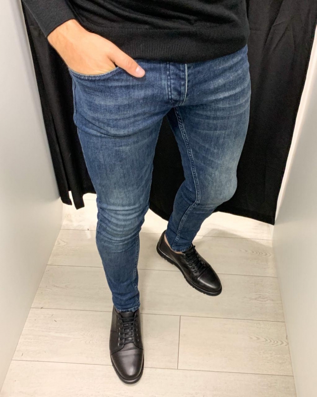 Мужские стильные синие джинсы D-401